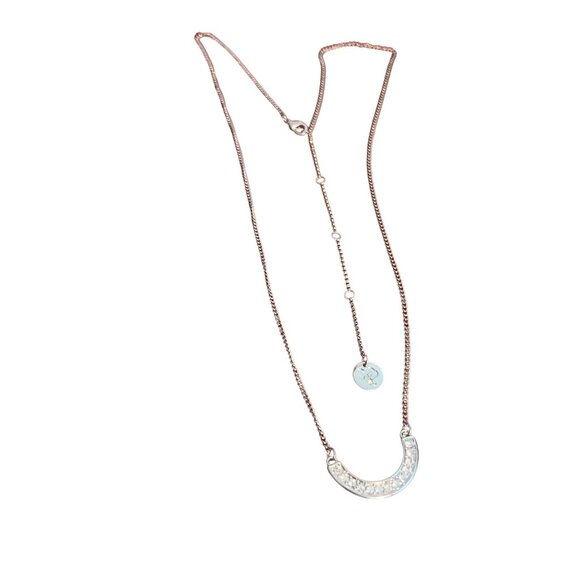 Mint Mongoose Silver Tone Necklace Crescent Half Circle Clear Rhinestones Adj - Picture 1 of 5